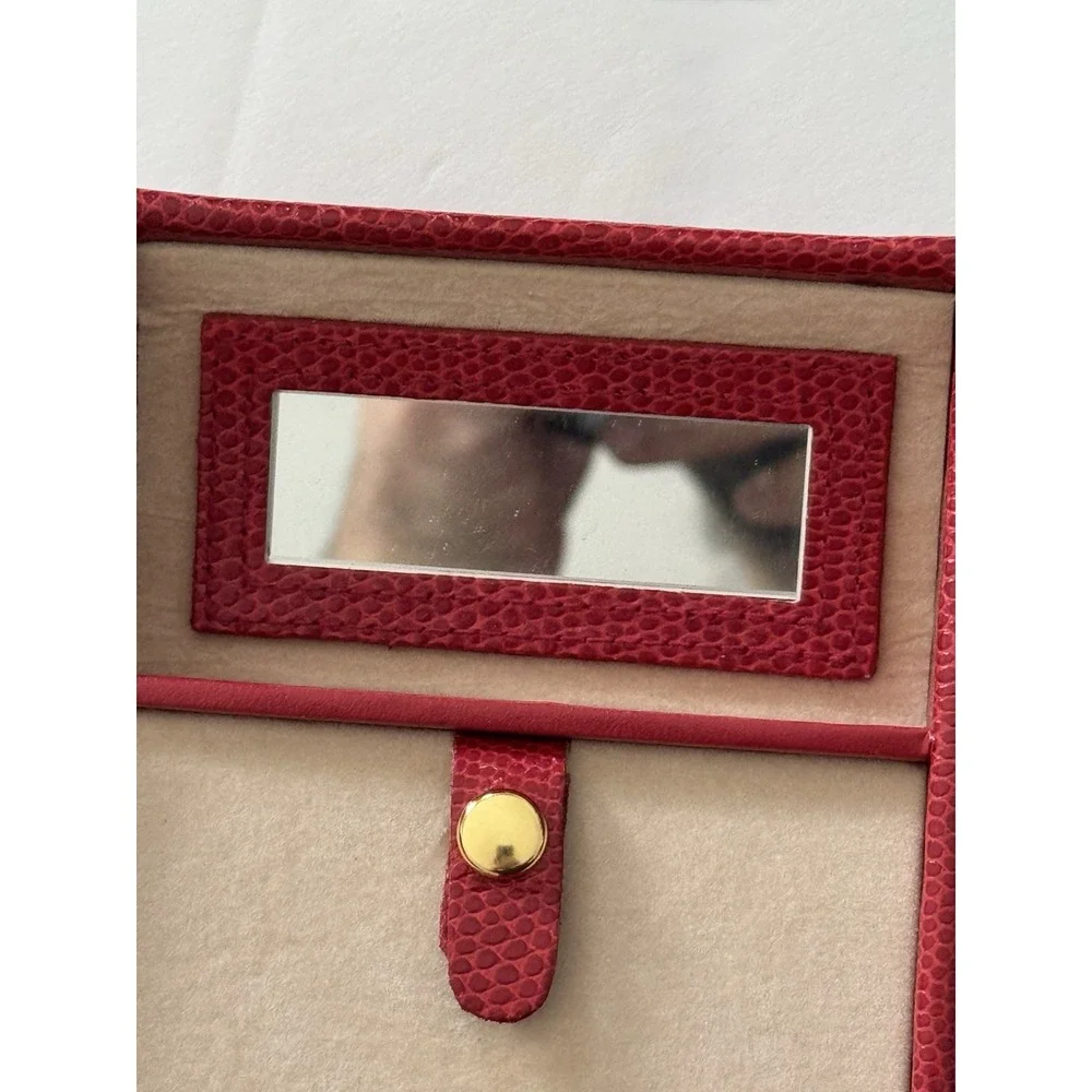 Wolf Designs Red Vintage Pebble Leather Folded Travel Jewelry Box